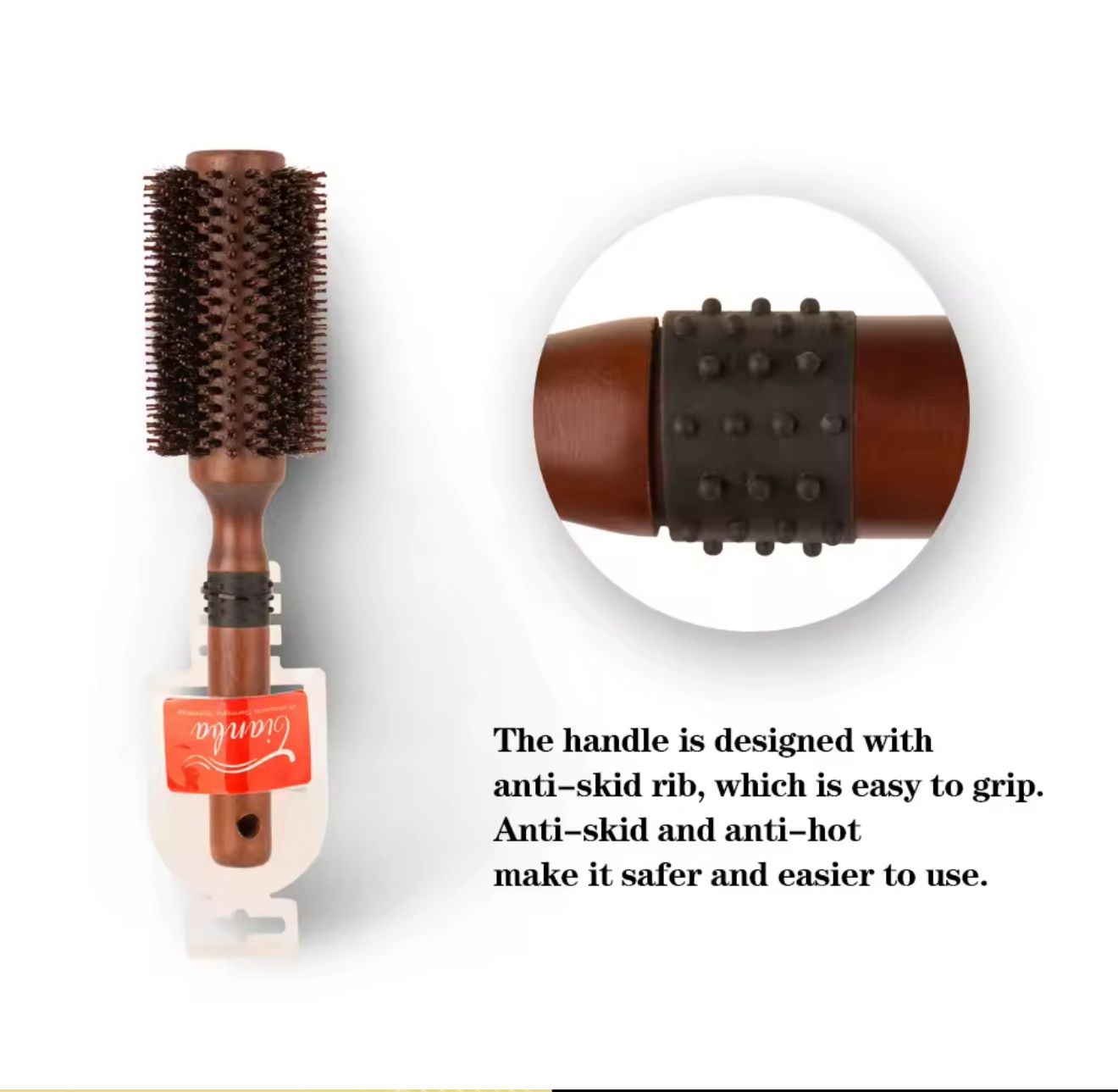 Hair styling brush with anti-skid handle