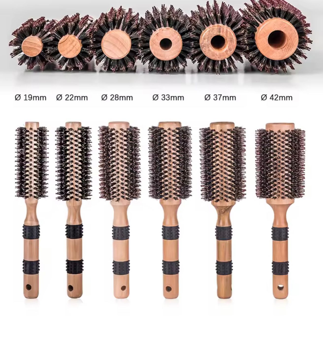 Set of hairbrushes with varying diameters
